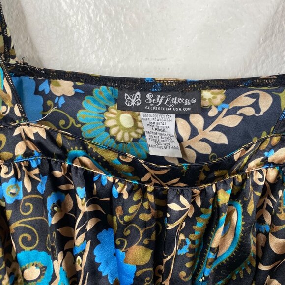 Self Esteem Top Juniors Babydoll Satin Tie Back Brown Sz L Forest Fairy 90's Y2K - Picture 3 of 8